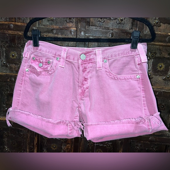 True Religion Overdye Jayde Button Fly Boyfriend Short in Punch Size 29 - Picture 4 of 9